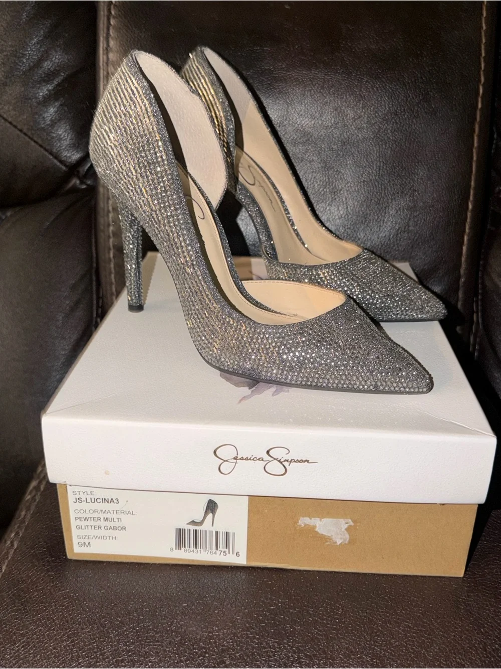 Jessica Simpson Silver Glitter Pointed-Toe Stiletto Pumps